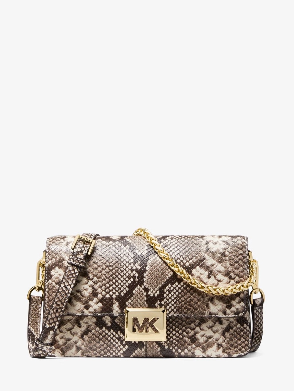 Michael Kors Snake-Print Crossbody Bag with Gold Chain